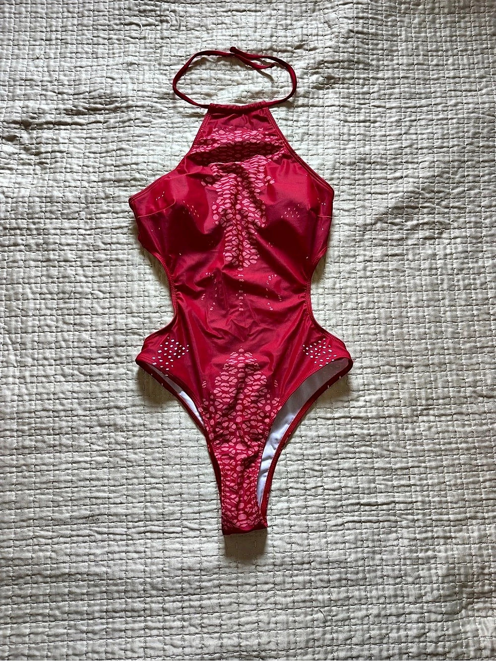 Glamine Red Cutout Halter High-Neck One Piece Swimsuit - Size S